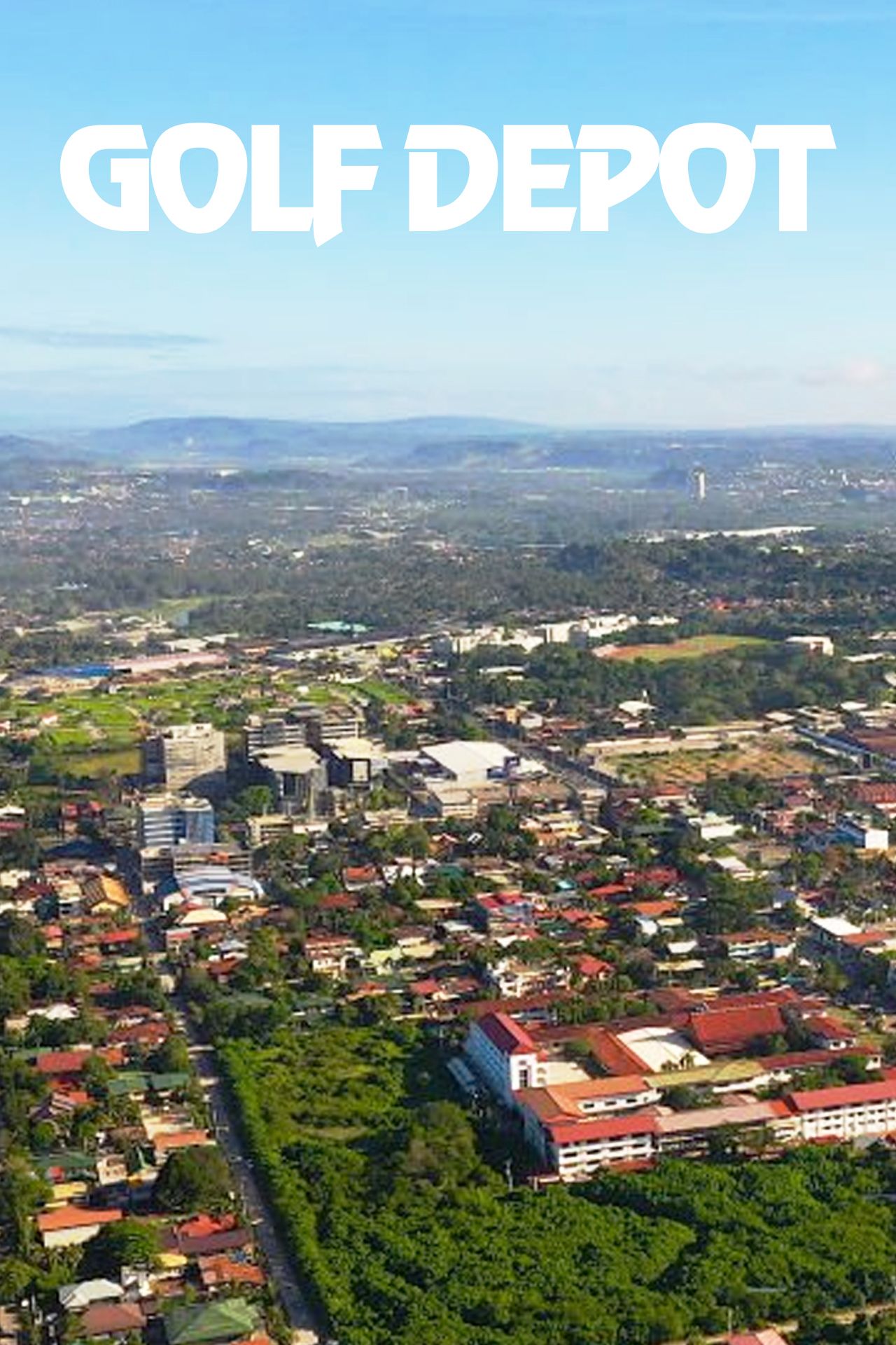 An aerial view of a city called golf depot
