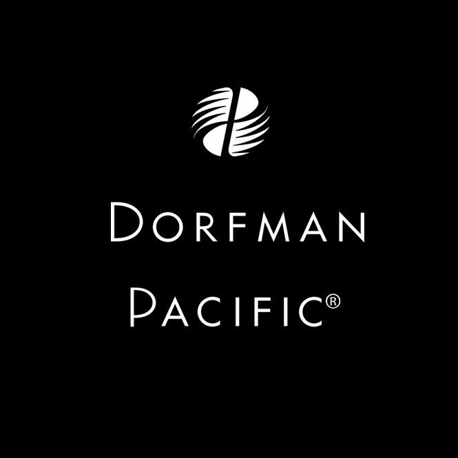 The dorfman pacific logo is on a black background.