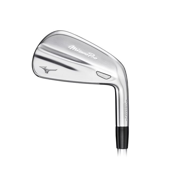 Silver Mizuno golf iron club on a white background