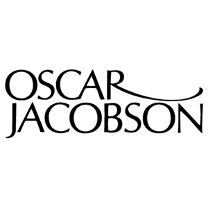 A black and white logo for oscar jacobson