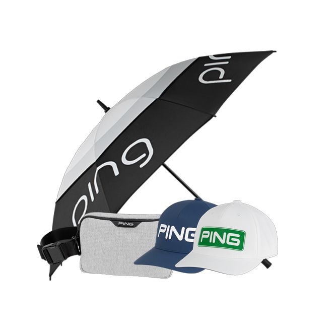 A ping umbrella is sitting on top of a ping hat