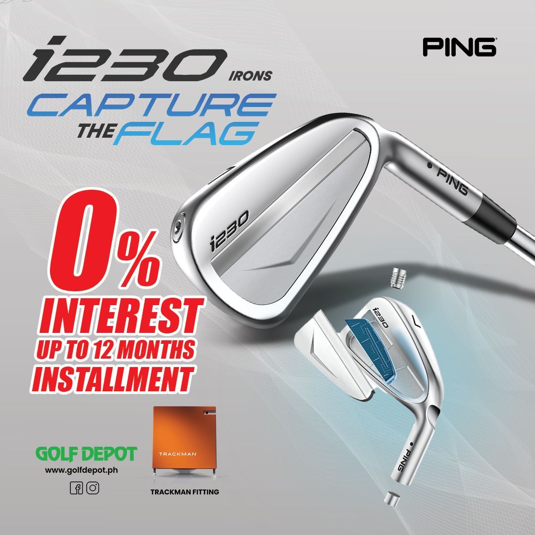 An advertisement for a ping iron that says 0 % interest up to 12 months installment