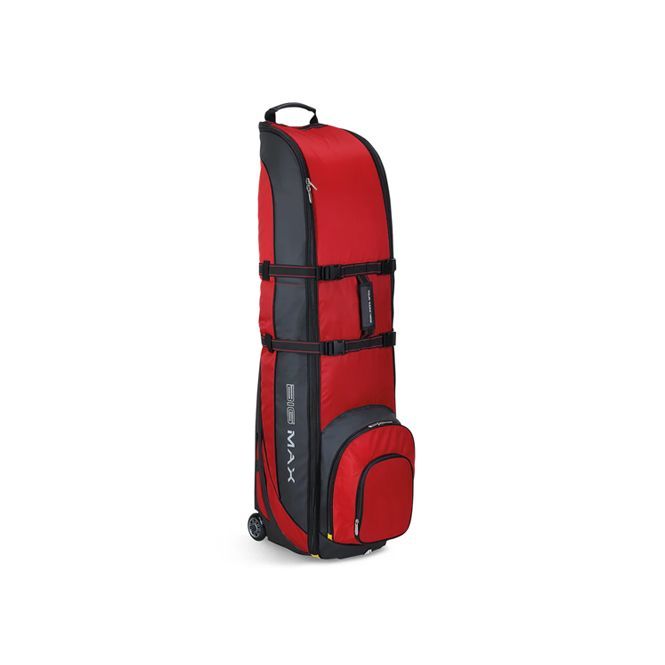 A Bigmax golf bag with wheels on a white background