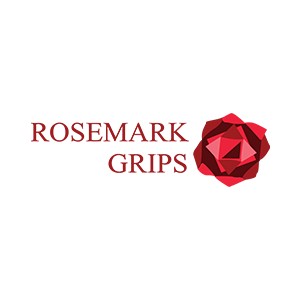 A logo for rosemark grips with a red rose