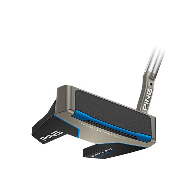 A close up of a ping putter on a white background.
