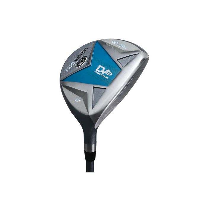 A close up of a golf club on a white background.