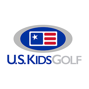 A logo for u.s. kids golf with a flag and a star