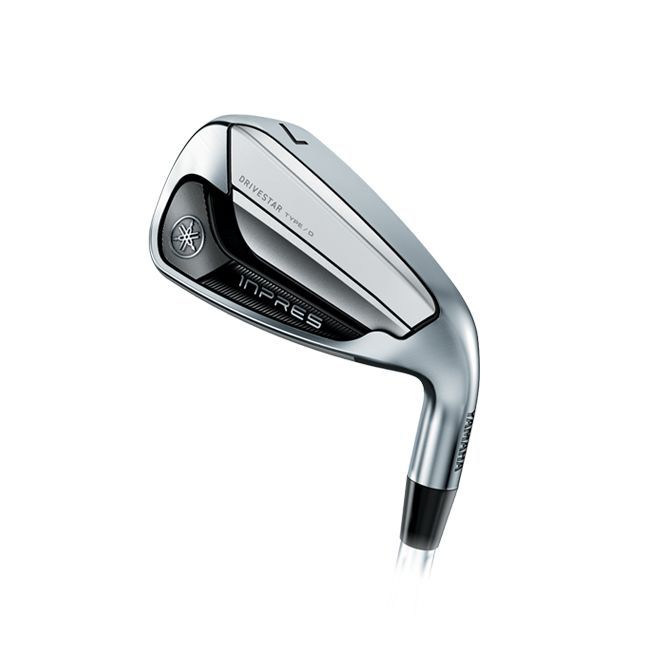 A close up of a golf club on a white background.