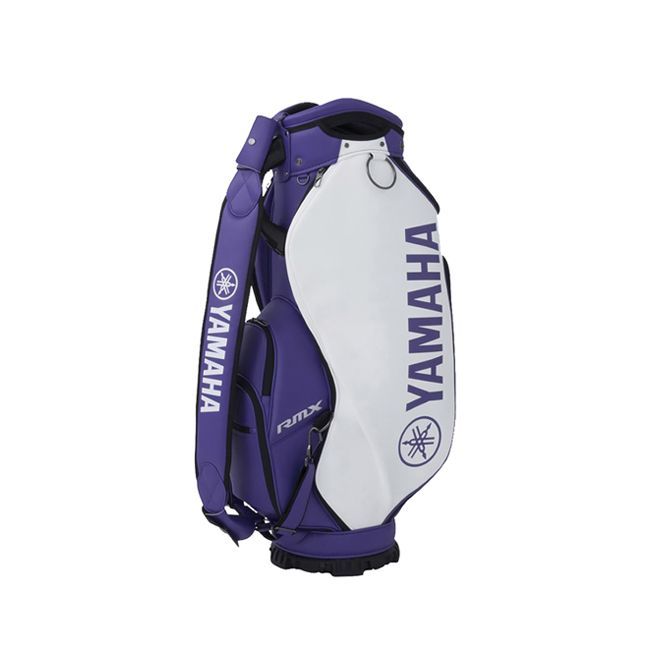A purple and white yamaha golf bag on a white background.