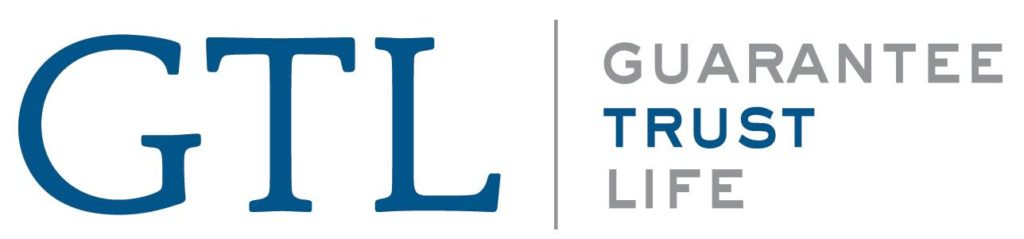 The logo for gtl guarantee trust life is blue and white