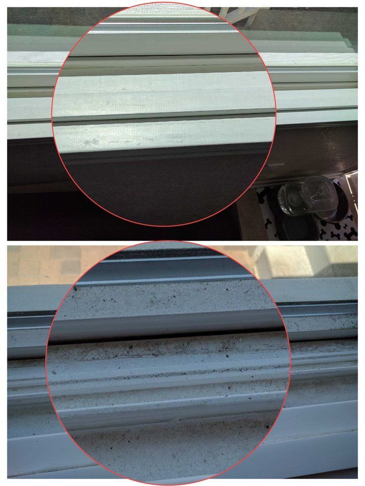 A before and after photo of a window sill