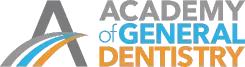 The logo for the academy of general dentistry is blue and orange.