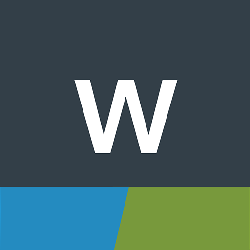 The letter w is on a blue and green background