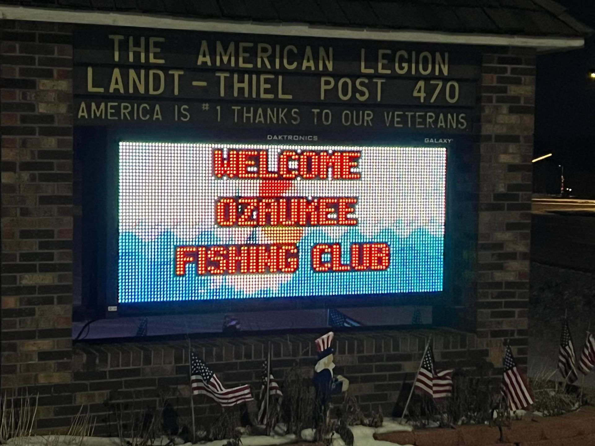 A sign for the american legion landt-thiel post 470