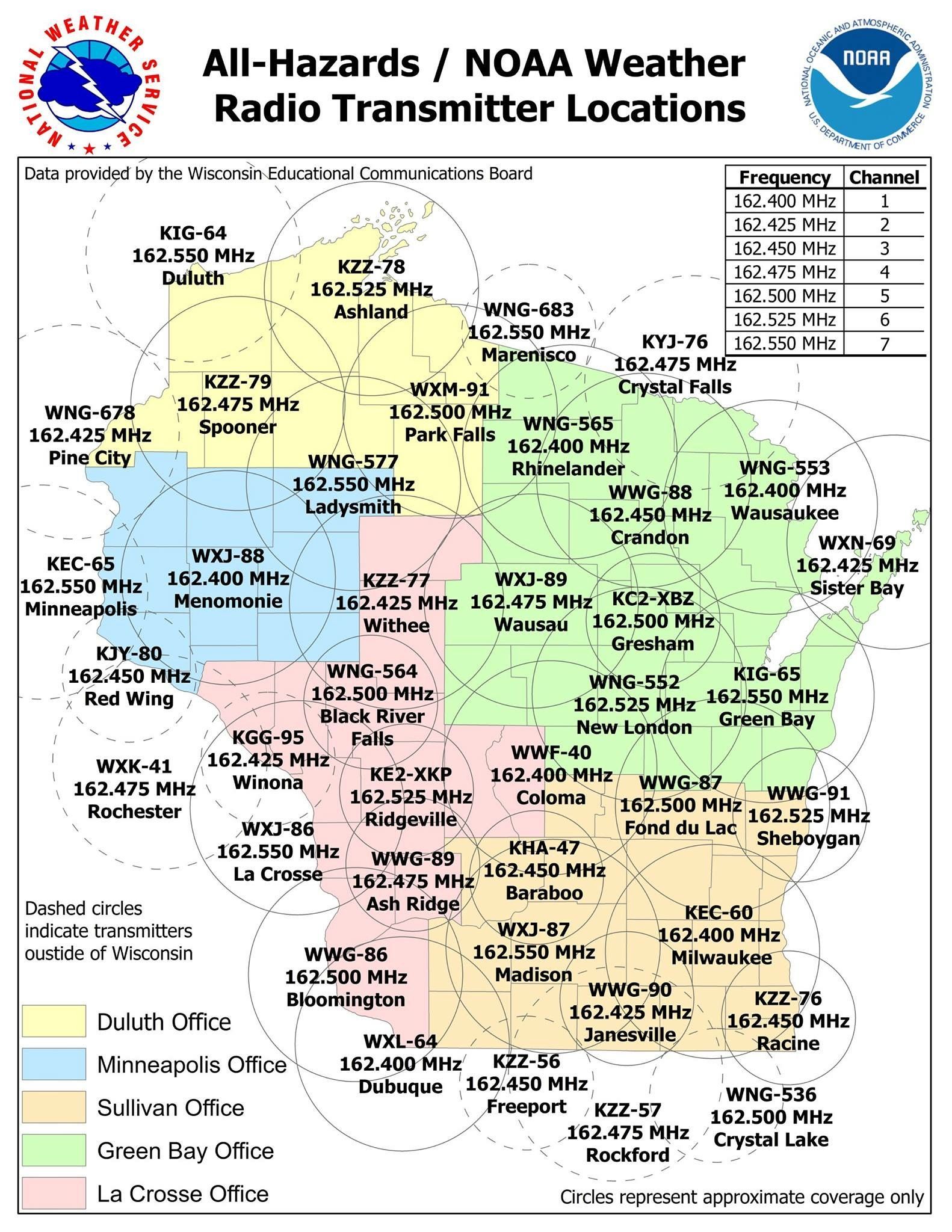 A map of all hazards / noaa weather radio transmitter locations