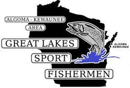 A logo for the great lakes sport fishermen with a fish jumping out of the water.