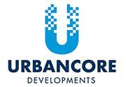 The logo for urbancore developments is a blue u with a pixelated design.