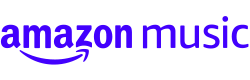 the amazon music logo is blue and white with a smiling arrow .