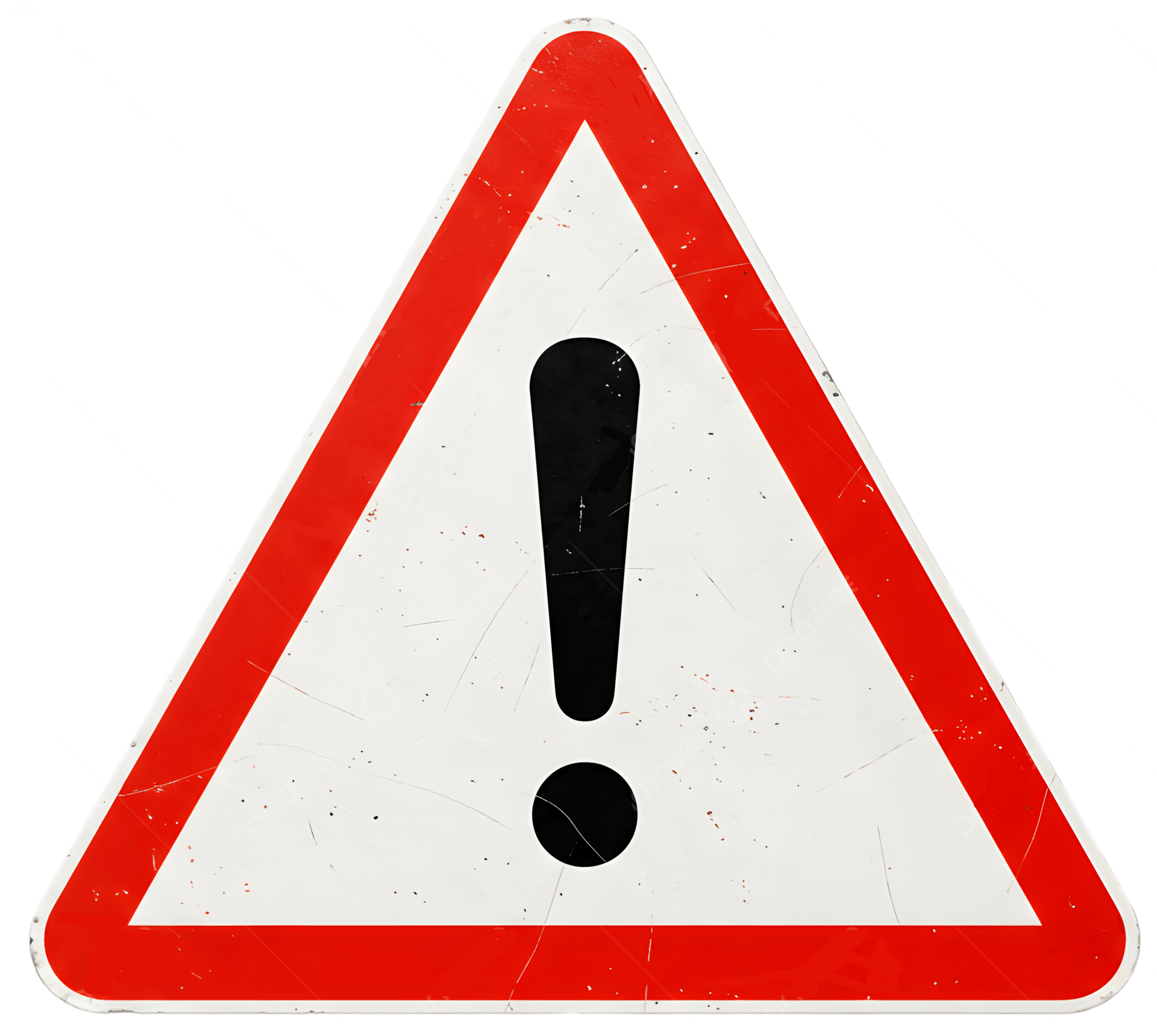 A white, red-bordered triangular warning sign featuring a black exclamation point.