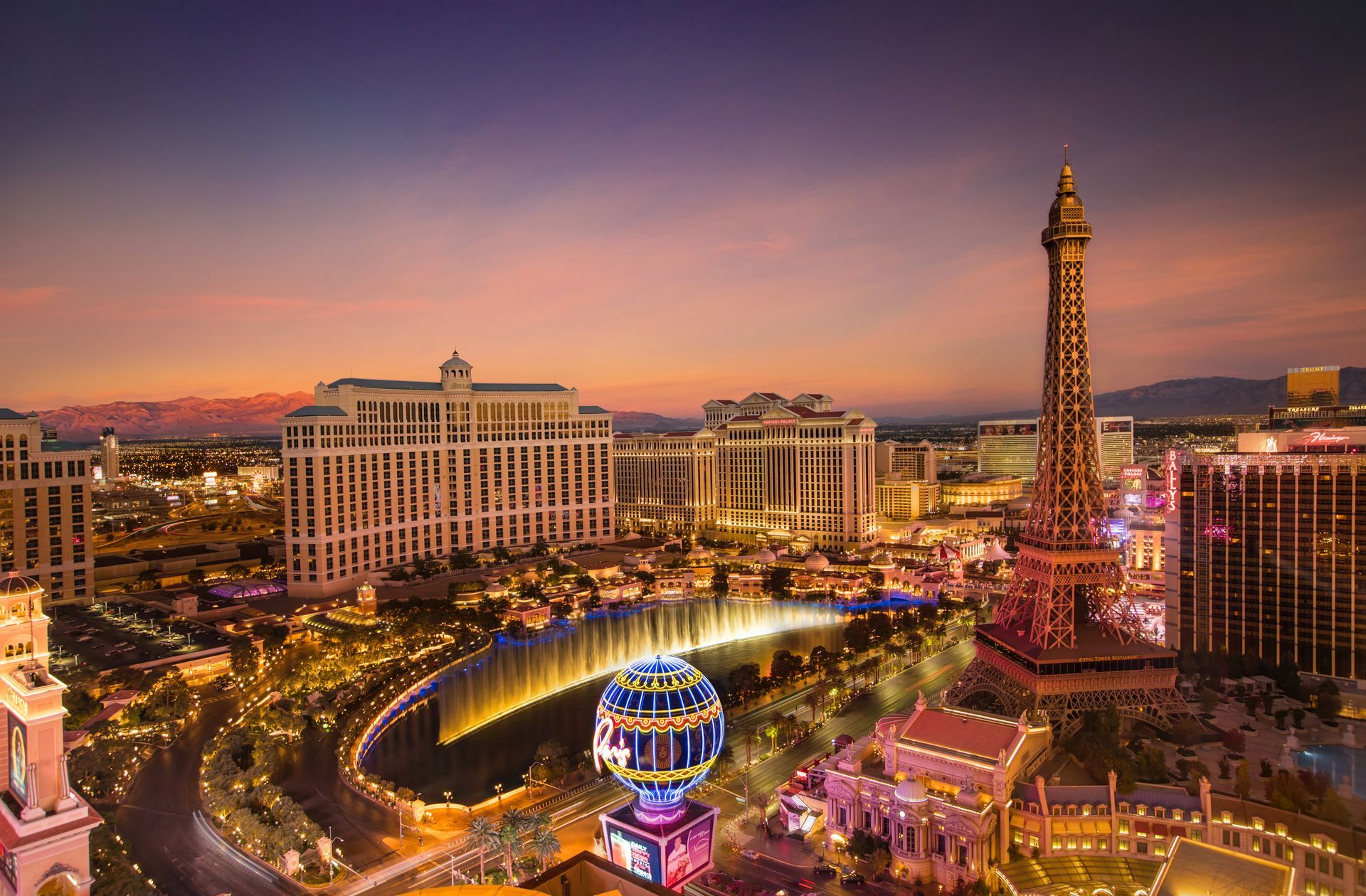 An aerial view of the las vegas strip at night.