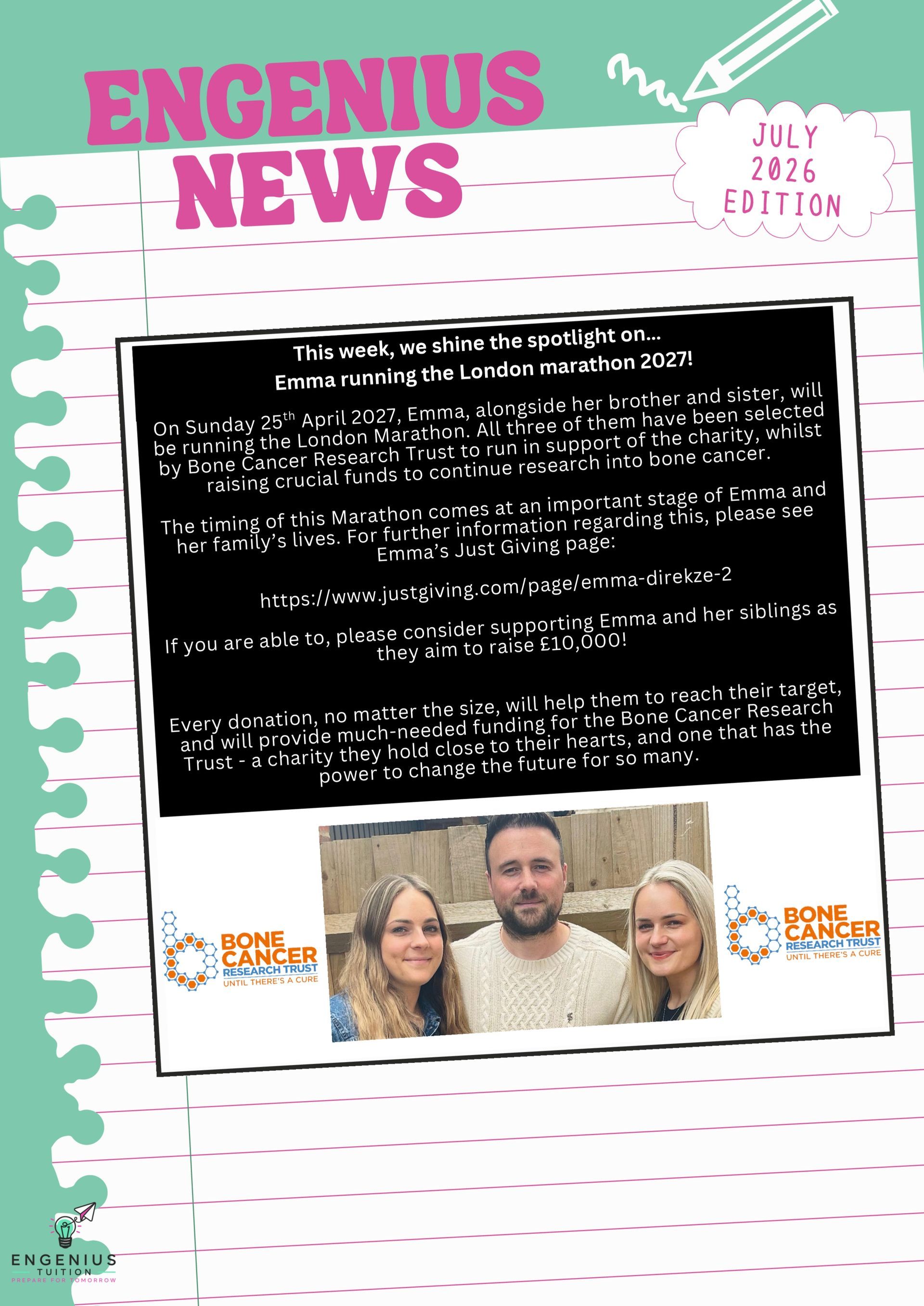 Engenius News magazine cover with a black text panel and a small photo of three people at the bottom