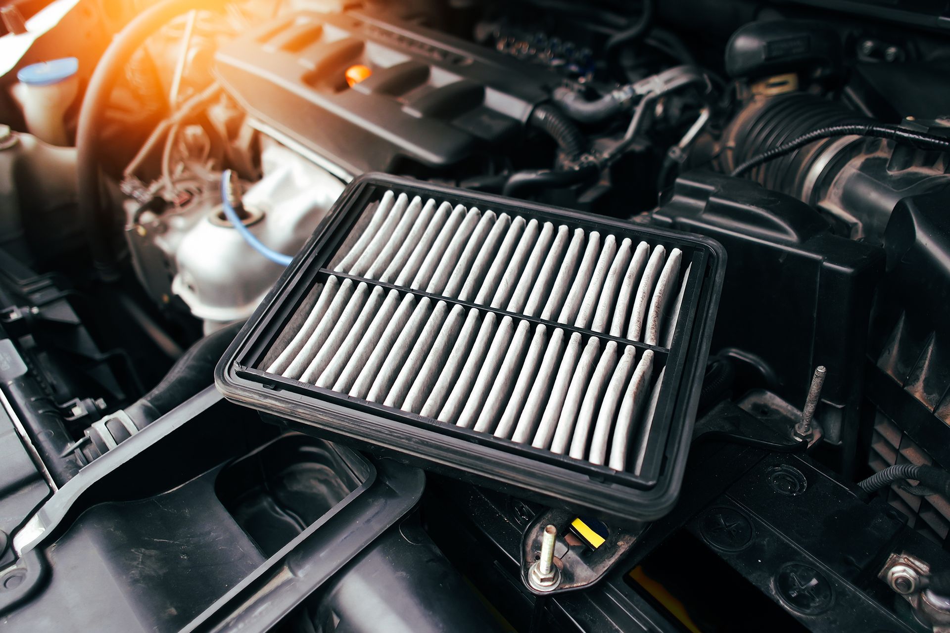 Car Air Filter In the Car Engine Compartment
