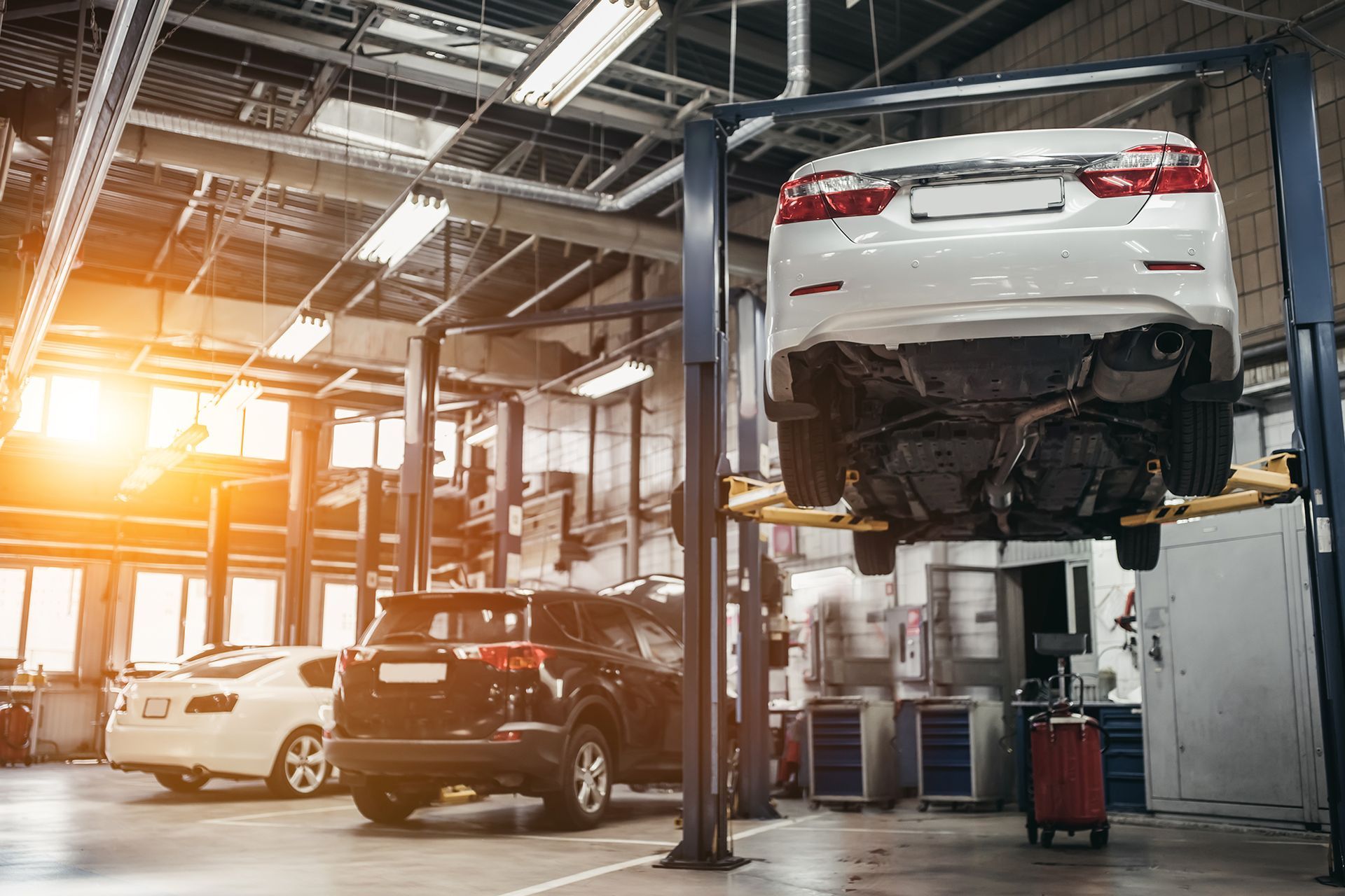 Car Raised on Car Lift