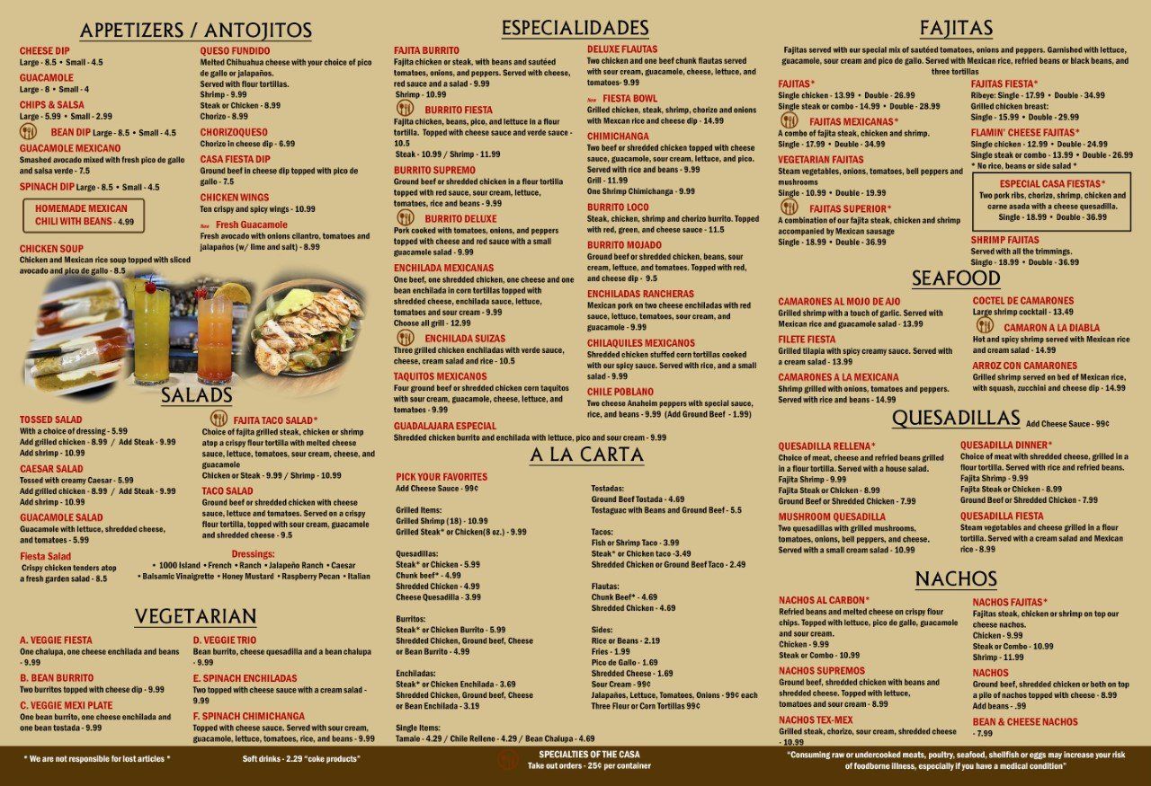 Menu Family Style Mexican Restaurant | Trussville, AL | Casa Fiesta