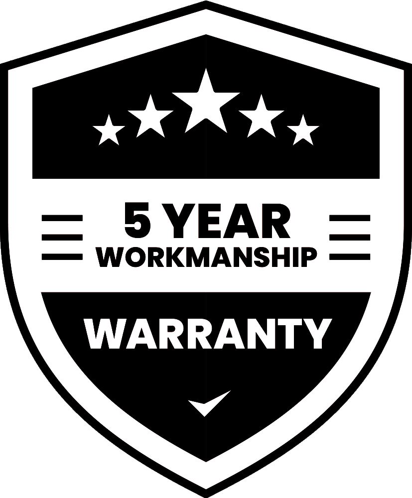 A black and white badge emblem featuring five stars above the text