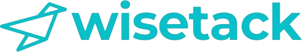 Teal Wisetack logo featuring a stylized paper airplane graphic to the left of the word 