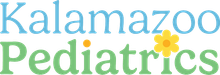 Kalamazoo Pediatrics logo: blue "Kalamazoo" over green "Pediatrics" with a yellow flower.