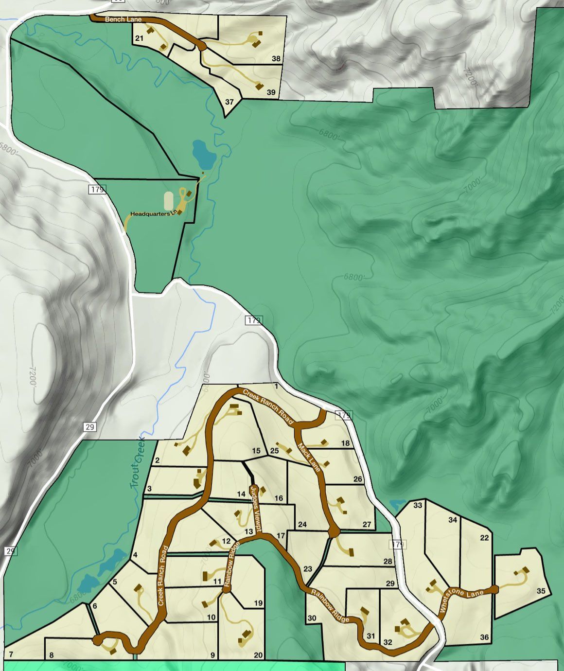 A map of a residential area with a green border
