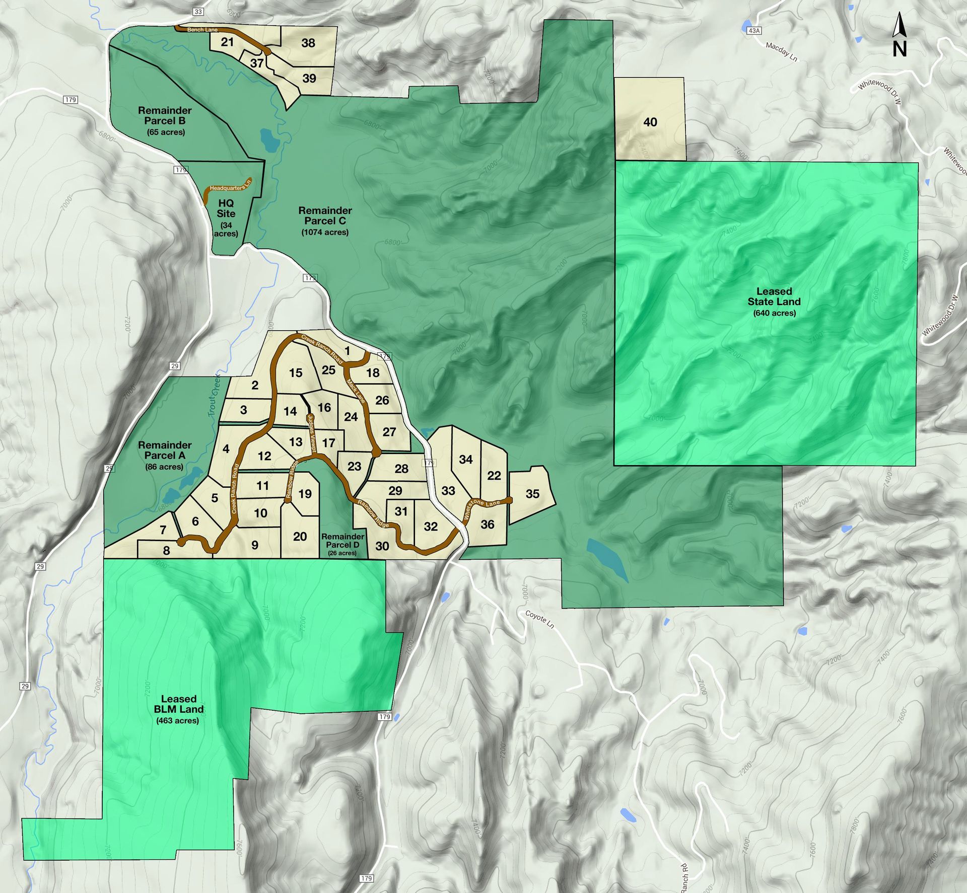 A map of a Creek Ranch