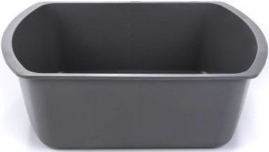 Gray, rectangular tub with rounded sides.