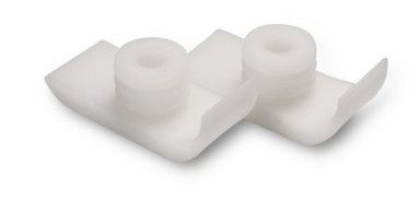 White plastic drawer slides with two posts.