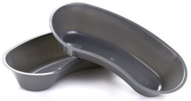 Two gray, kidney-shaped basins, possibly medical, stacked slightly.