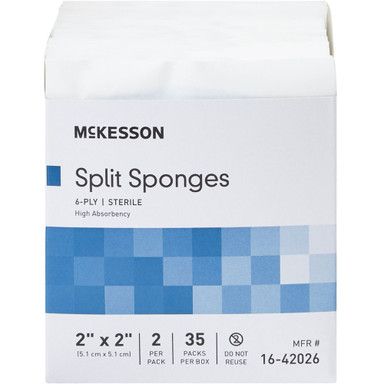 White box of McKesson split sponges, 2x2