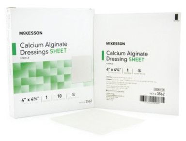 Two boxes of McKesson calcium alginate dressing sheets, white, 4