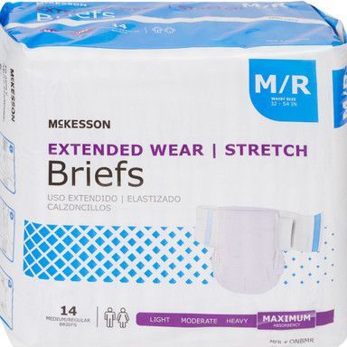 Package of McKesson Extended Wear Stretch Briefs, size M/R (32-44
