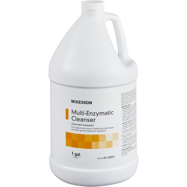 White jug of McKesson Multi-Enzymatic Cleanser, orange label, 1 gallon size.
