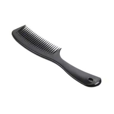 Black plastic comb with handle.