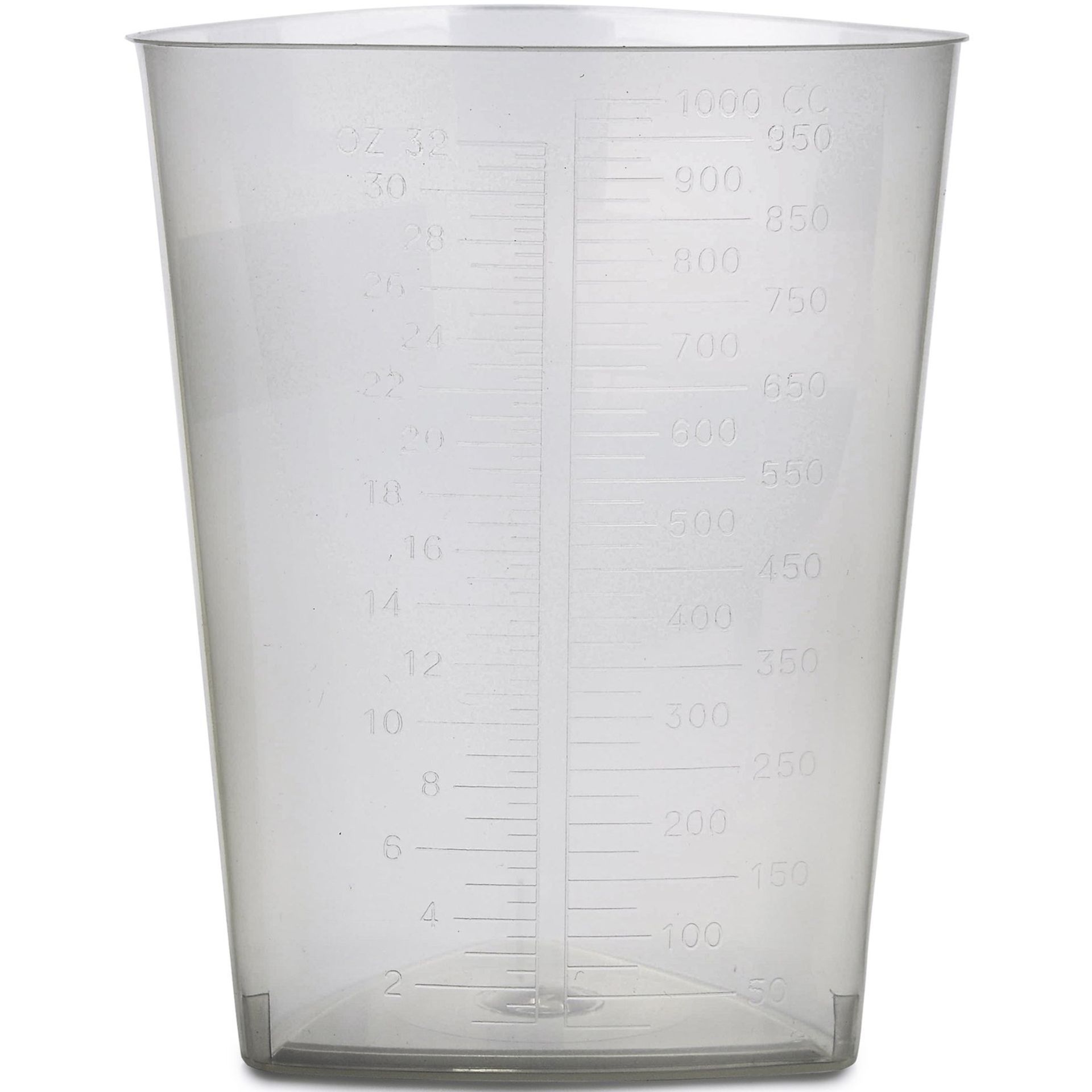 Clear plastic graduated measuring cup.