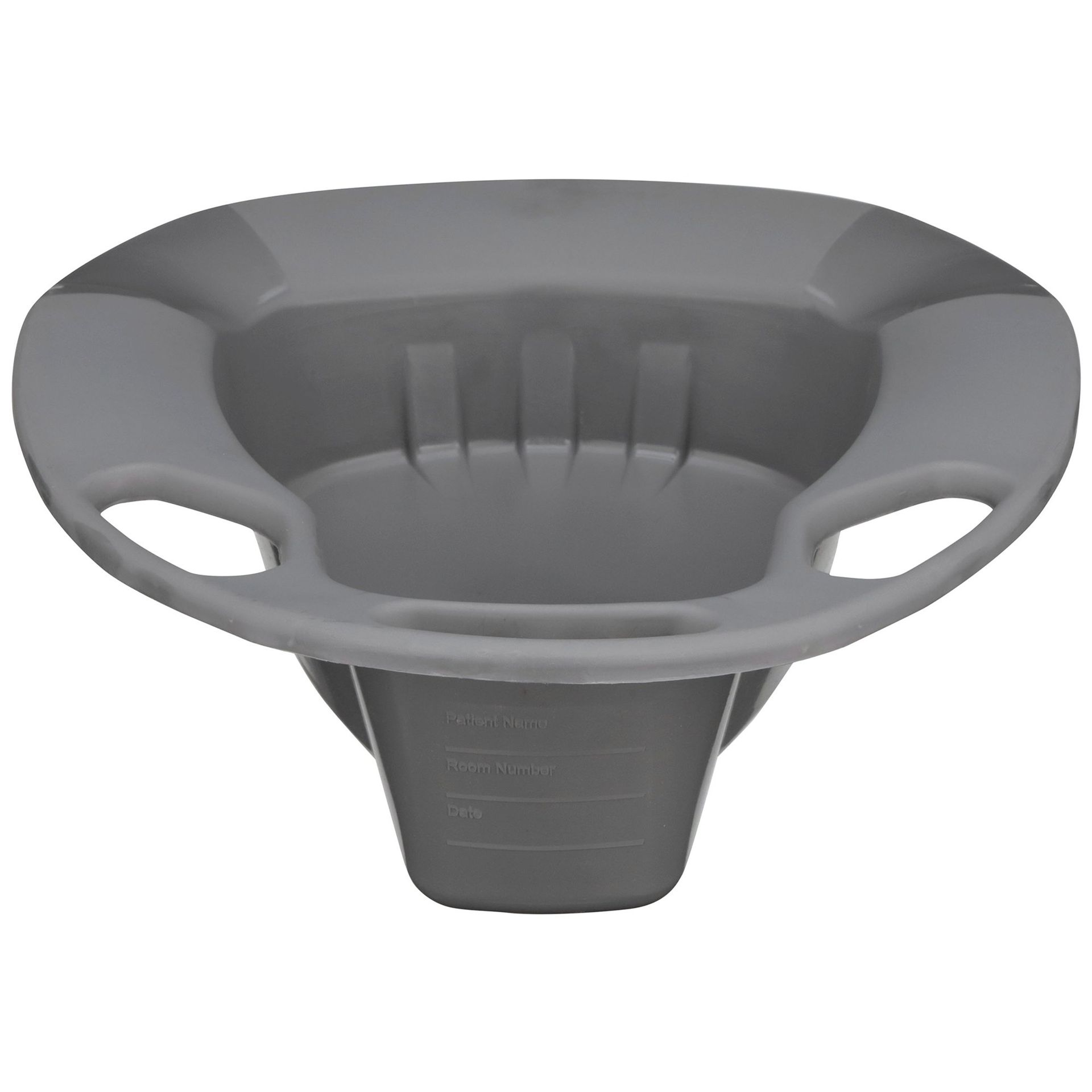 Gray plastic sitz bath with handles, for post-surgery or postpartum care.
