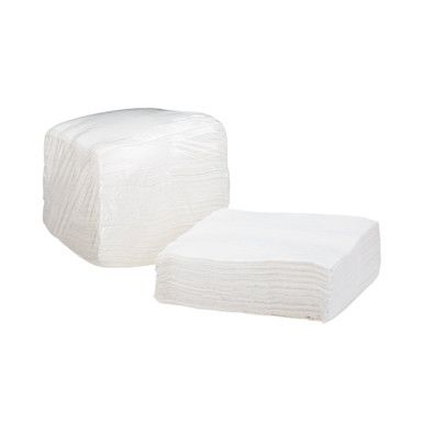Two stacks of white square paper napkins.