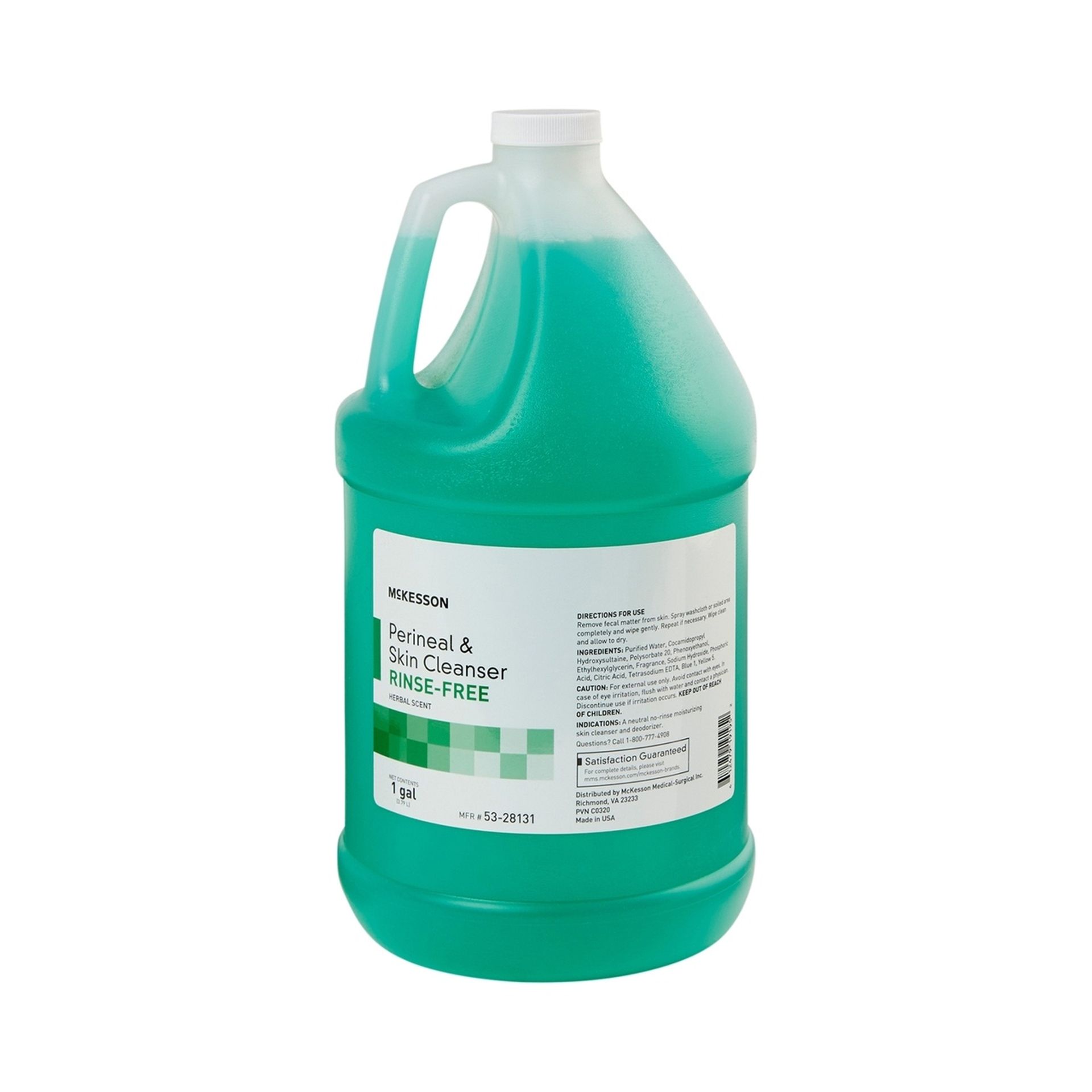 Green liquid cleaner in a large plastic jug.