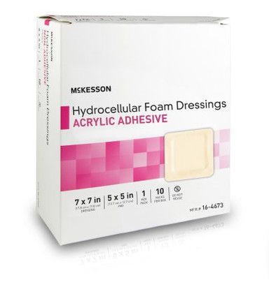 Box of McKesson hydrocellular foam dressings with acrylic adhesive.