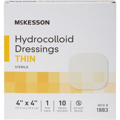 Box of McKesson thin hydrocolloid dressings, sterile, 4