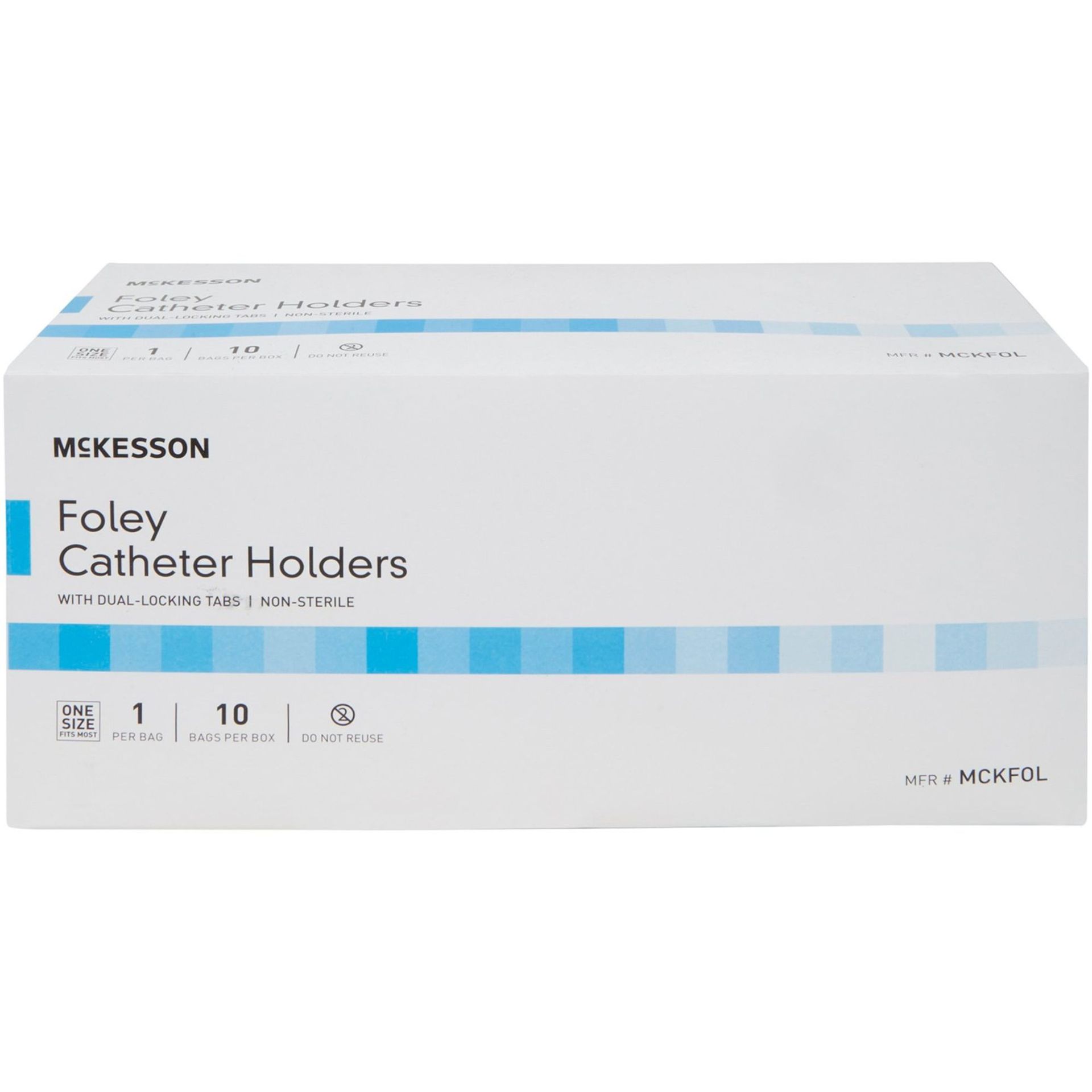 Box of McKesson Foley Catheter Holders in white and blue.