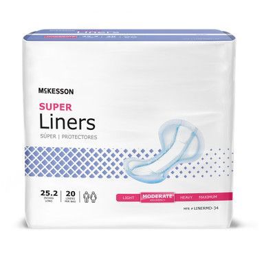 McKesson Super Liners package, white with blue accents, for moderate absorbency.