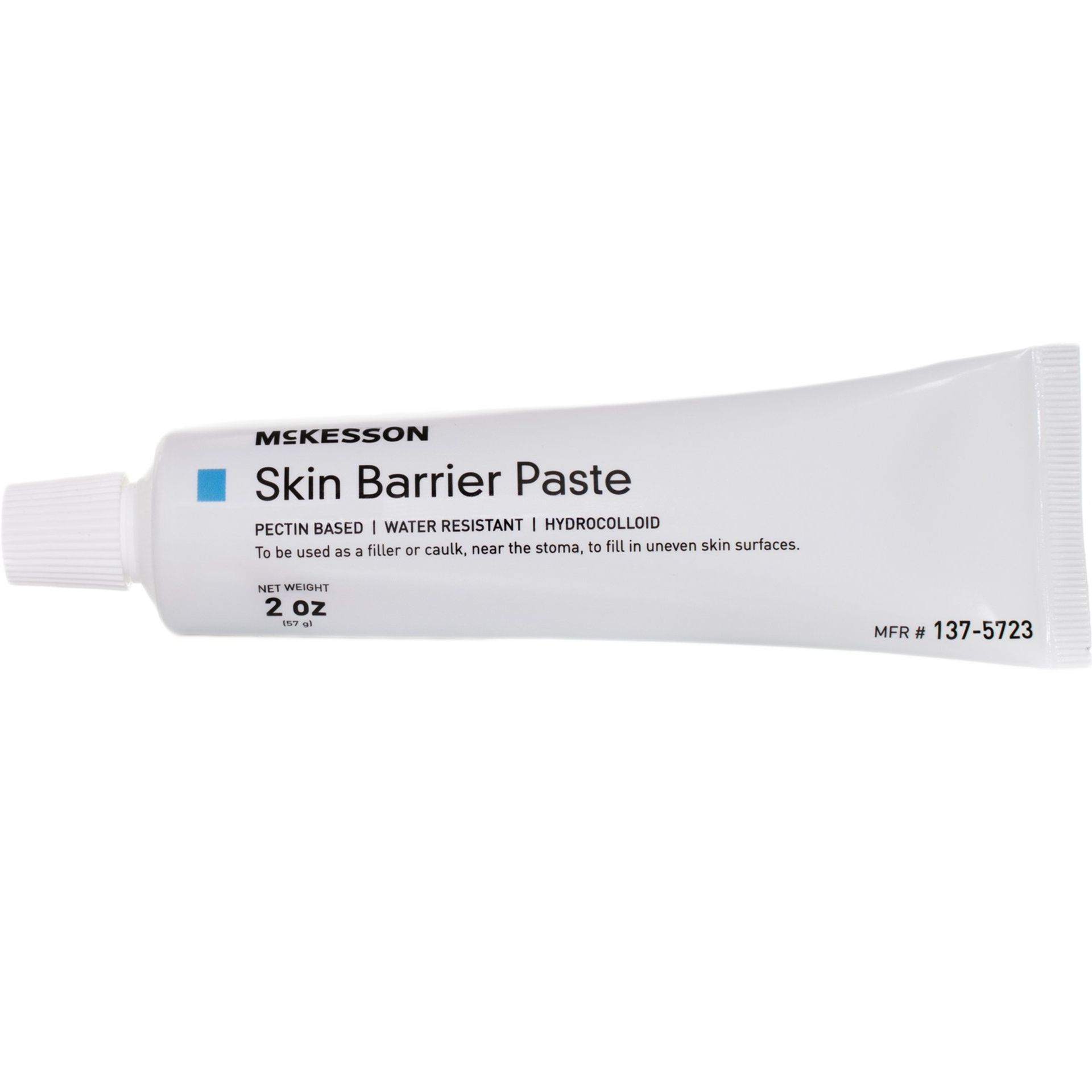 White tube of McKesson Skin Barrier Paste. Blue text on label, 2 oz.